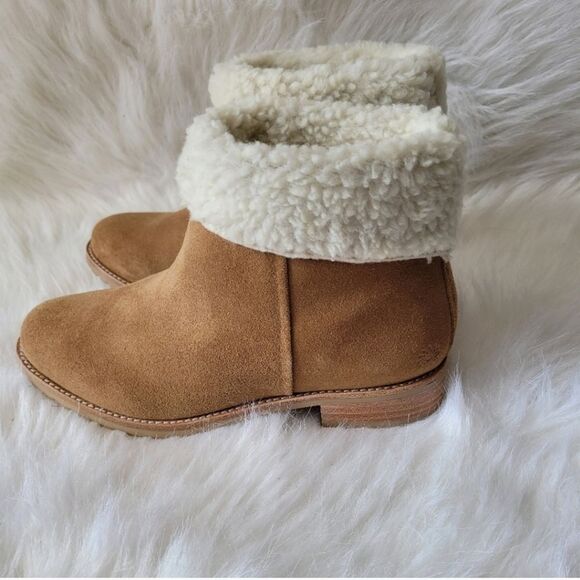 New Jack Rogers Stella Oak Suede Sherpa Winter Heeled Booties Size 7 - Picture 8 of 9